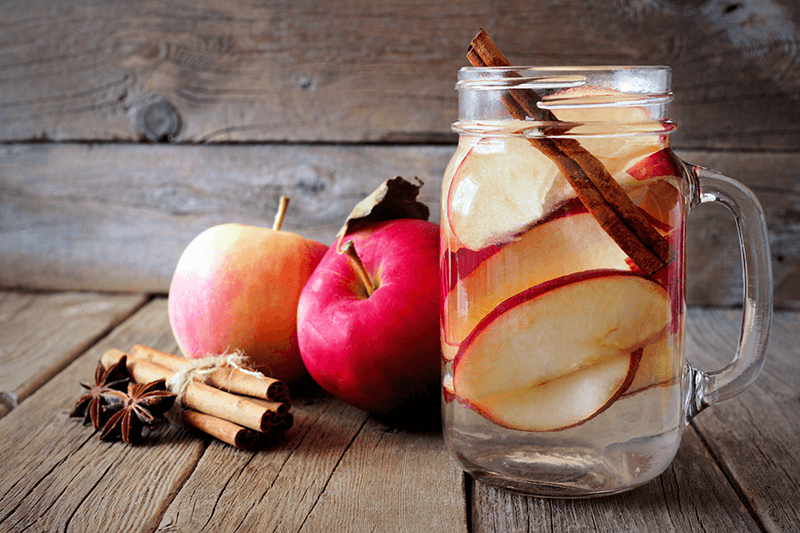 water infused with cinnamon, apple and strawberry